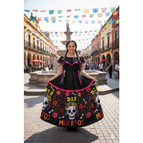Mexican two piece day of the dead dress mexico todo corazon - Picture 7 of 16